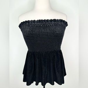 ZARA Black Velvet Strapless Peplum Top Size L